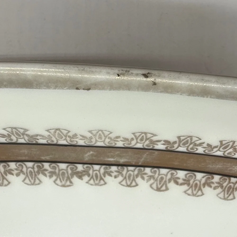 PV Vessra Germany Porcelain Oval Serving Bread Dish Gold Trim Handles art deco‎